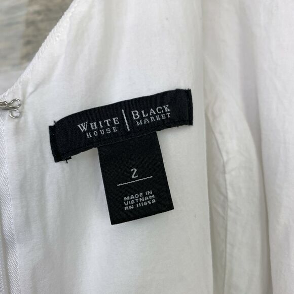 WHBM Geo Textured Tulip-Skirt Dress White Fit & Flare Pleated Pockets Womens 2 - Picture 7 of 8